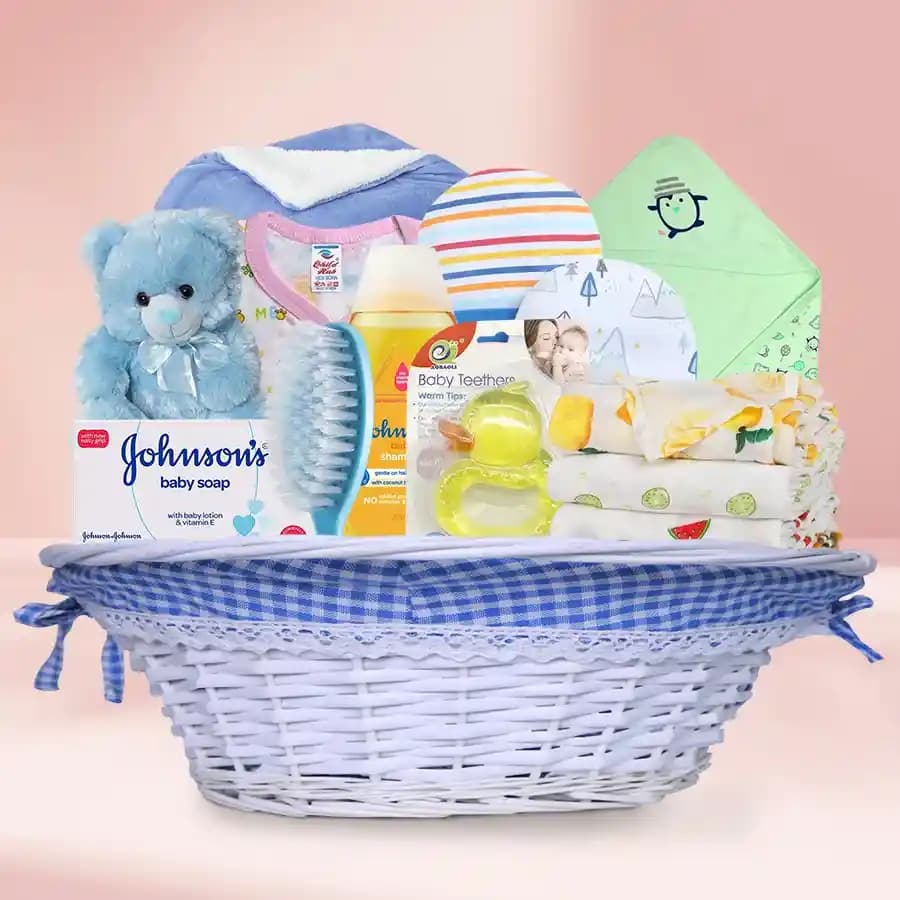 Attractive Johnson Baby Care Gift Set with Cute Teddy Bear