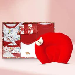 Wonderful Combo of New Born Red Dress Set N Neck Supporting Pillow 1
