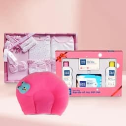 Lovely Pink Dress Set with Neck Supporting Pillow N Mee Mee Gift Kit Combo 1
