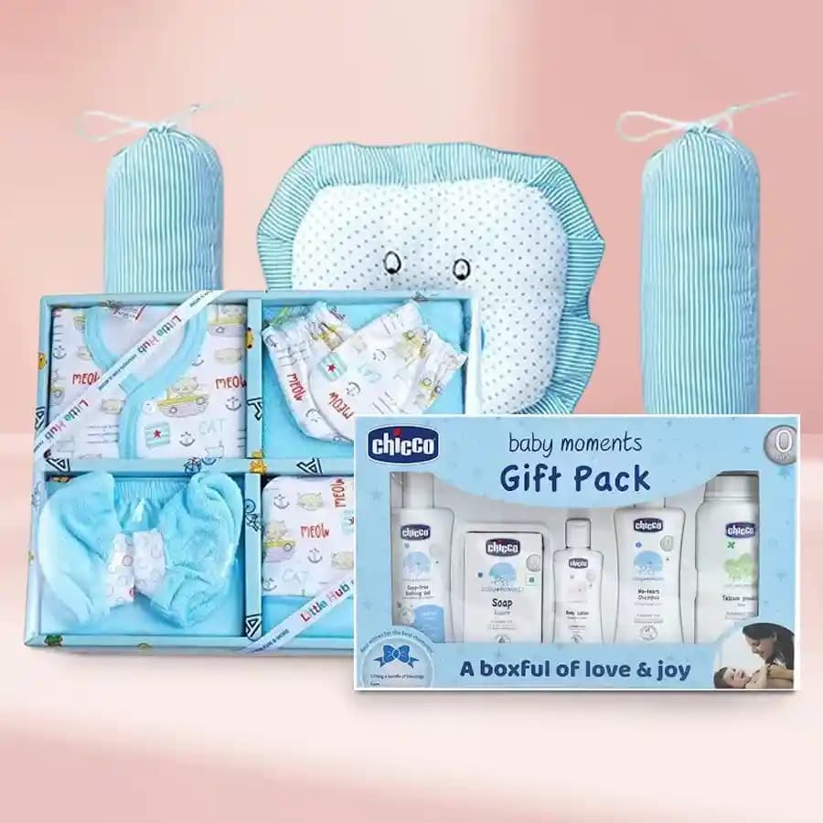 Beautiful Gift of Dress Set with Chicco Gift Kit N Pillows