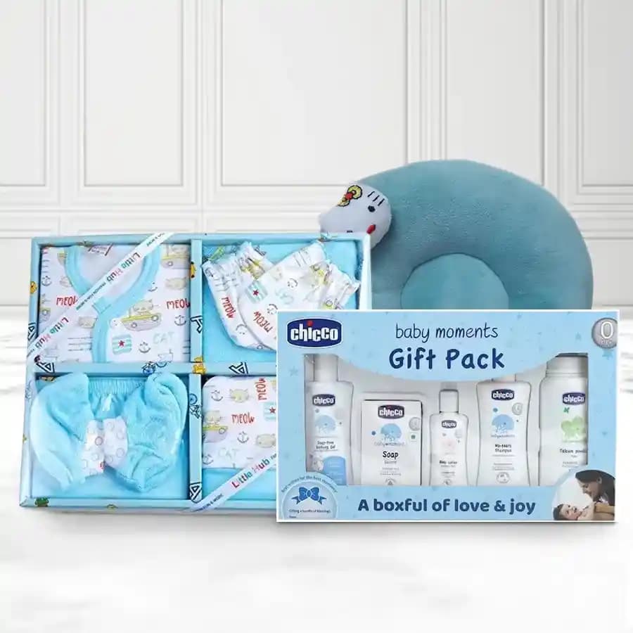 Amazing Gift of Baby Clothing N Chicco Gift Set with Neck Supporting Pillow