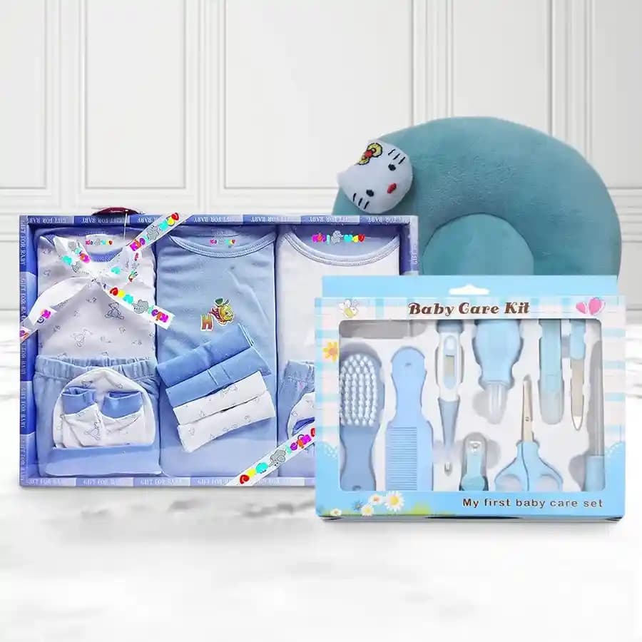 Lovely Blue Dress Set with Grooming Kit N Neck Supporting Pillow Combo