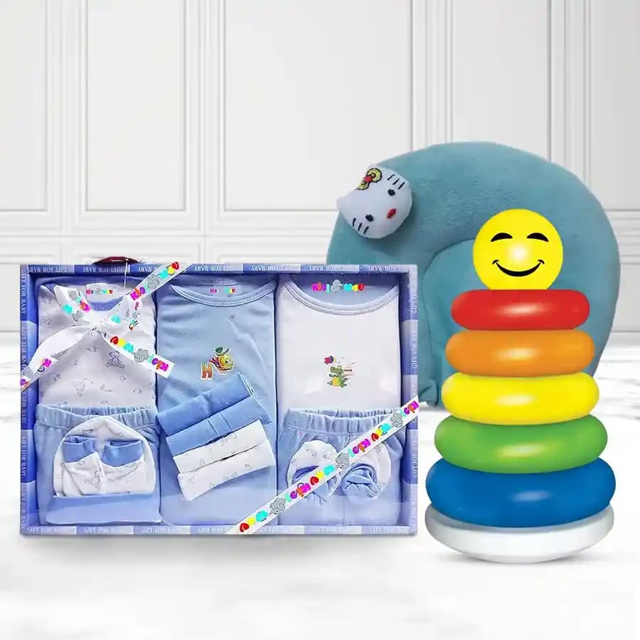 Amazing Gift of Baby Clothing Set with Littles Junior Ring N Soft Neck Supporting Pillow