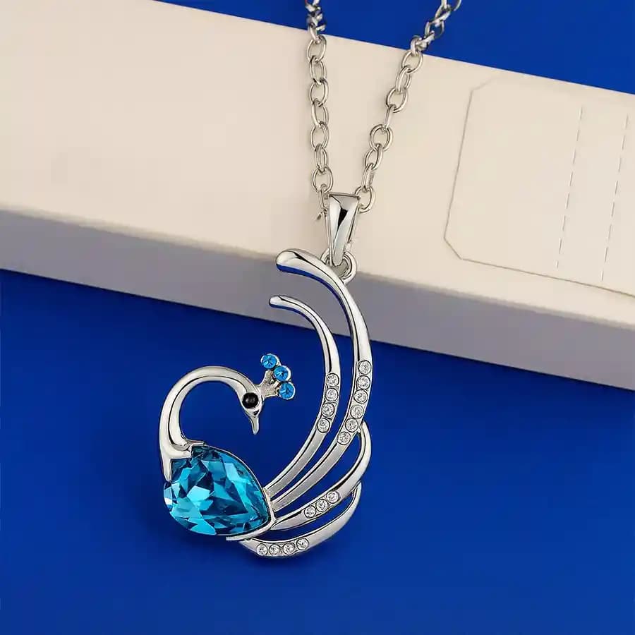 Radiant Austrian Crystal Studded Peacock Pendant Gift