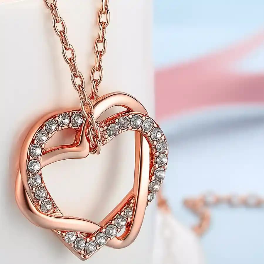 Elegant Hearts in Love Rose Gold Pendant Necklace