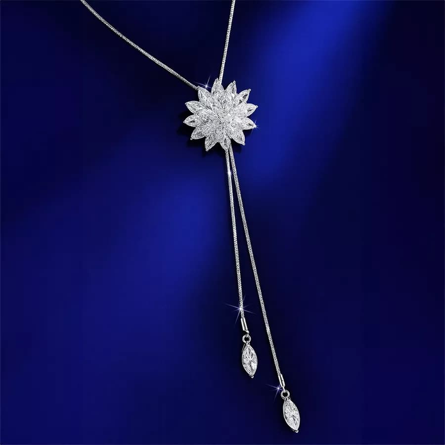 Stunning Long Chain Crystal Floral Necklace