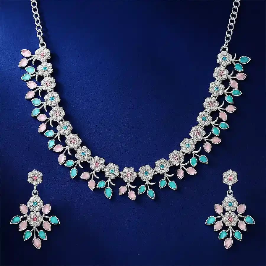 Lovely Silver Plated AD Necklace Set