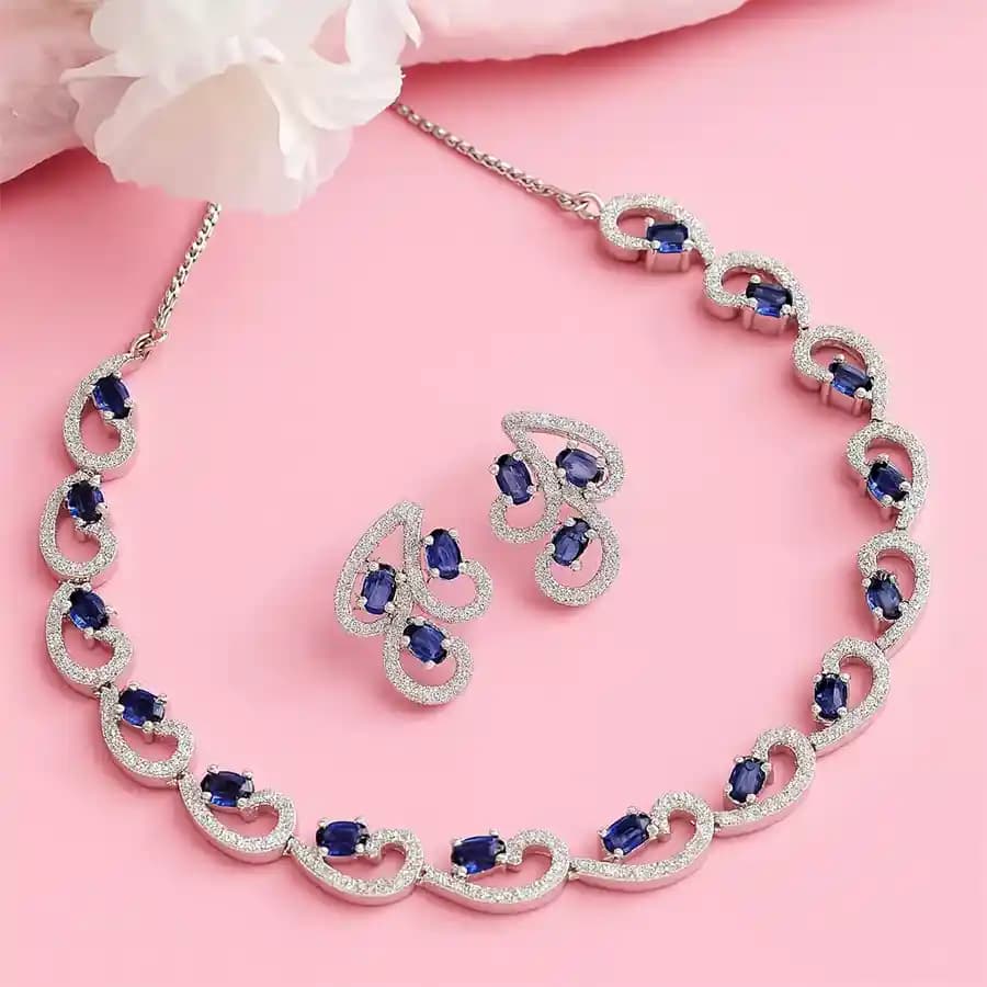 Marvelous Rhodium Plated CZ N AD Necklace Set