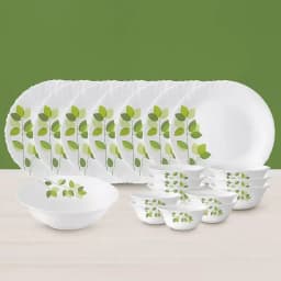 Designer Larah by Borosil Green Leaves Silk Series Dinner Set 1