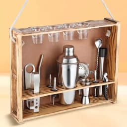 Arresting 19 Pc Bar Tool Set with Rustic Wood Stand 1