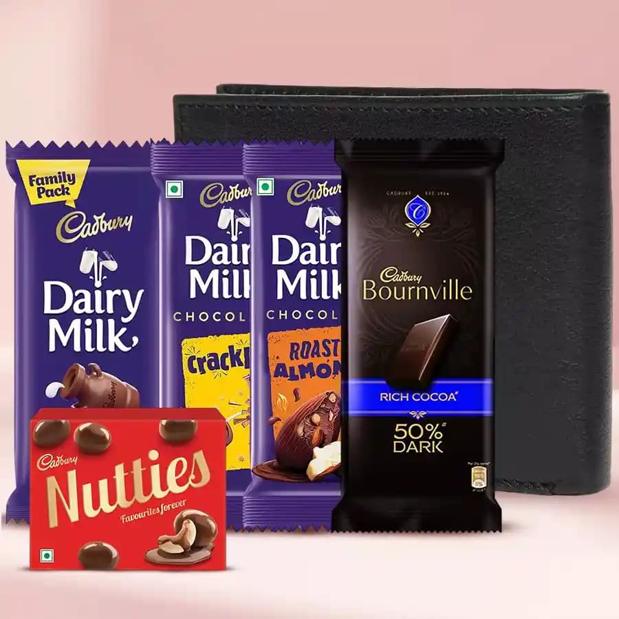 Admirable Mens Leather Wallet with Assorted Cadbury Chocolates
