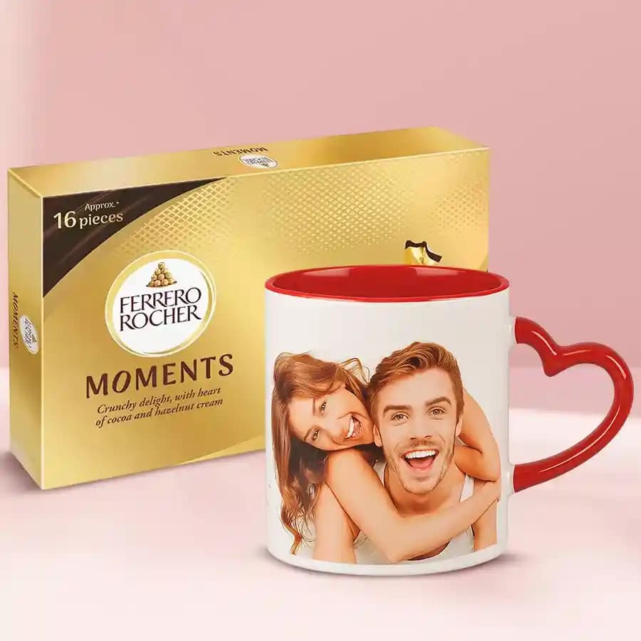 Amazing Personalized Photo Mug with Heart Handle n Ferrero Rocher