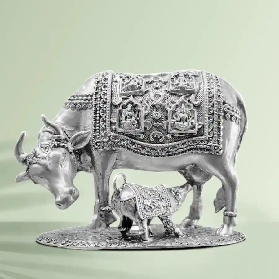 Divine Kamdhenu Cow and Calf Sculpture