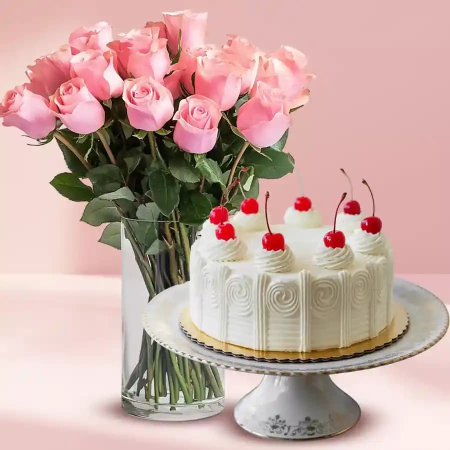Blushing Roses with Sweet Cake Surprise