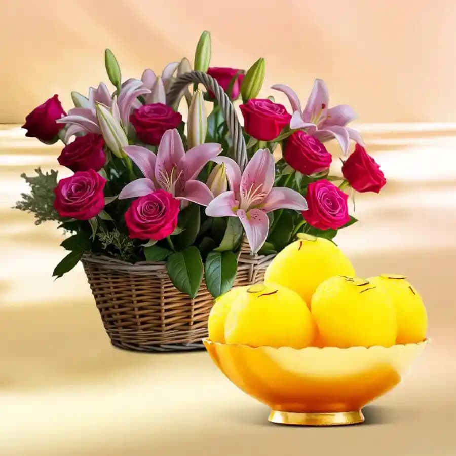 Mixed Flowers N Raj Bhog Combo