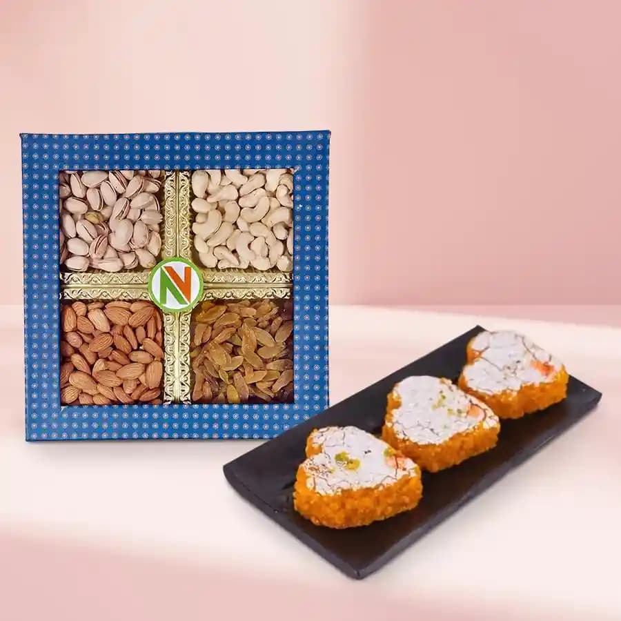 Sensational Pair of Motipaan from Ganguram with Mixed Dry Fruits